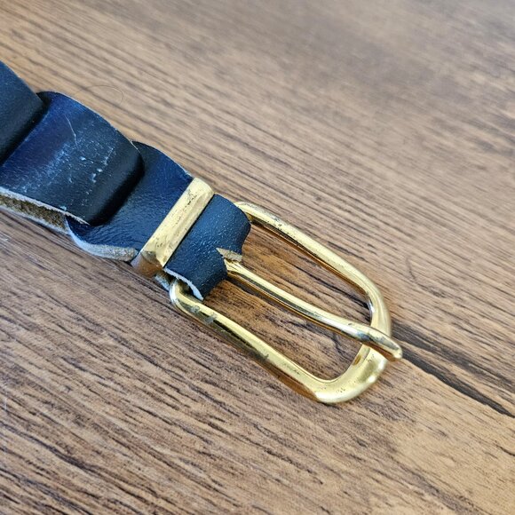 Vintage Dyed Leather Navy Blue Chain Link Loop Belt Hippie Retro 60s 70s S/M - Picture 4 of 7